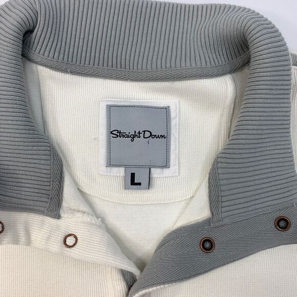 Straight Down Sweatshirt Mens L Large Bone White Quarter Snap Button Cotton Golf - Picture 3 of 10
